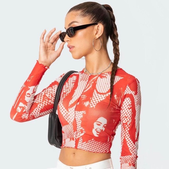 Roy printed mesh top from edikted - Picture 1 of 5